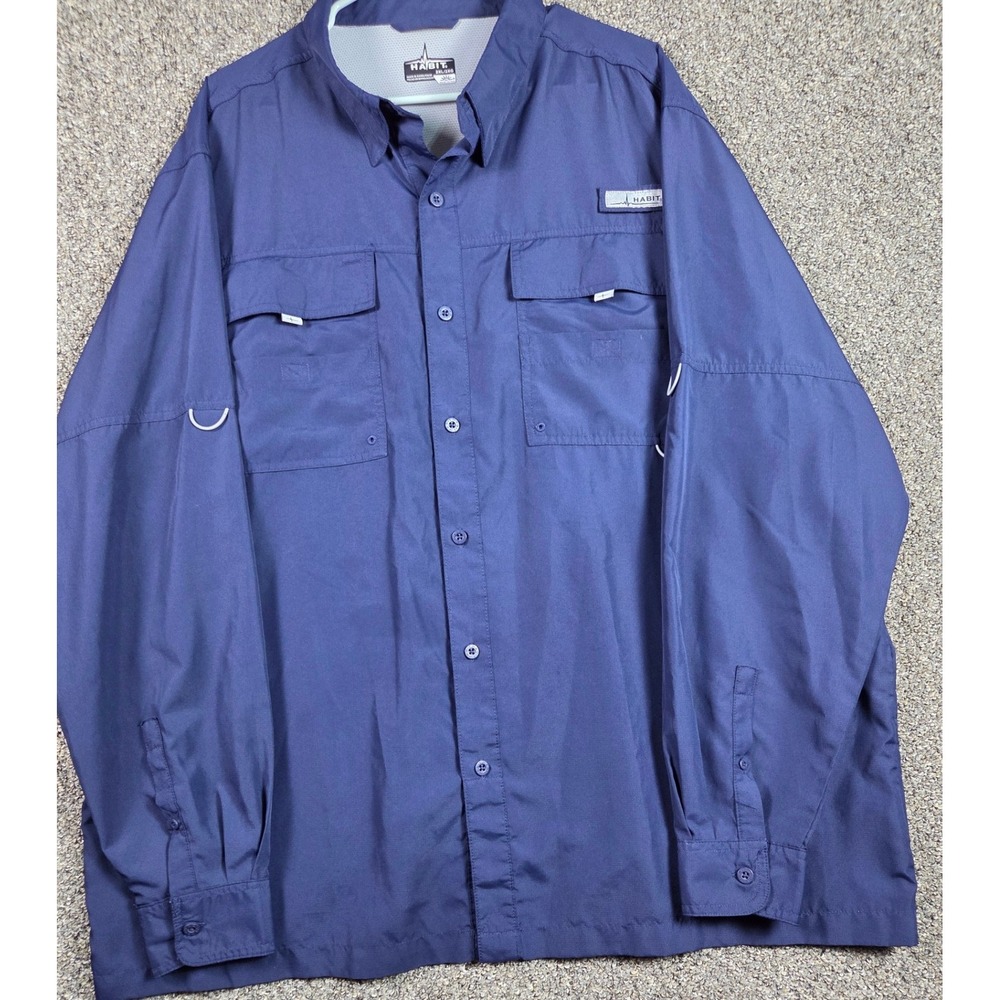 Habit Fishing Shirt Mens 2XL Blue Long Sleeve Polyester Camping Hiking Casual